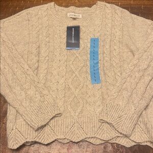 Lucky Brand Neutral Beige Cable-Knit Scoop Sweater, Size L, NWT